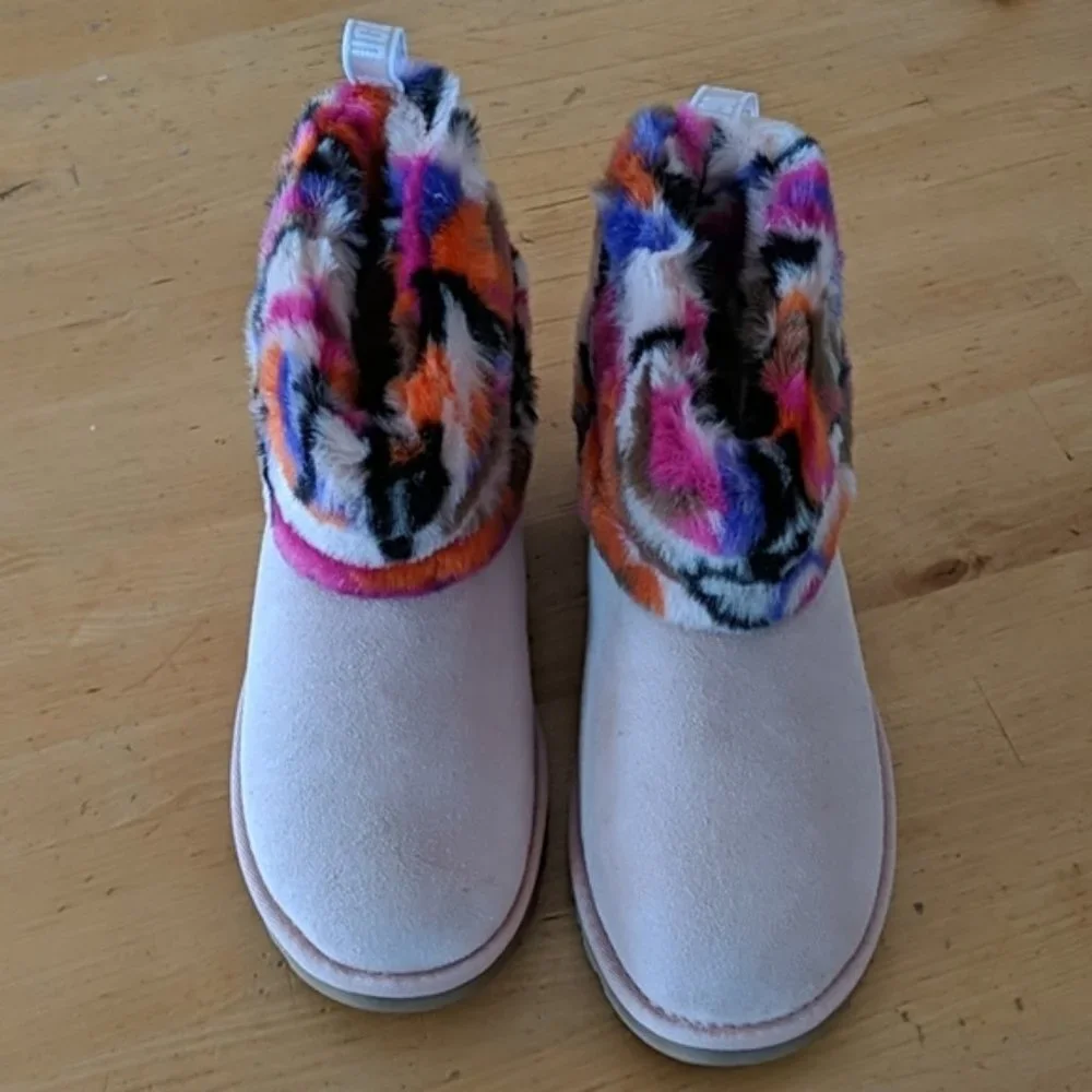 UGG Motlee Fluff Ankle Short Boot pink patchwork 6